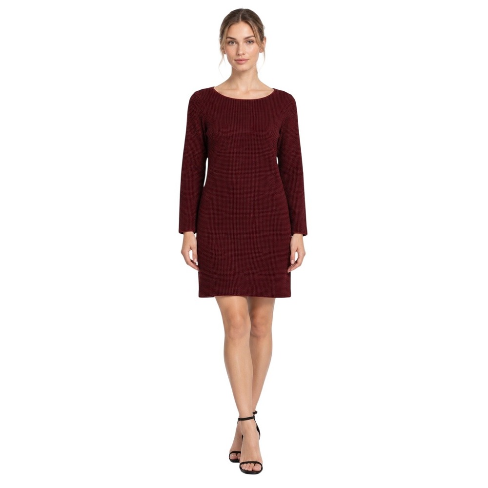 J.Jill Sweater Dress Women's Size Medium Red Black Houndstooth Long Sleeve
